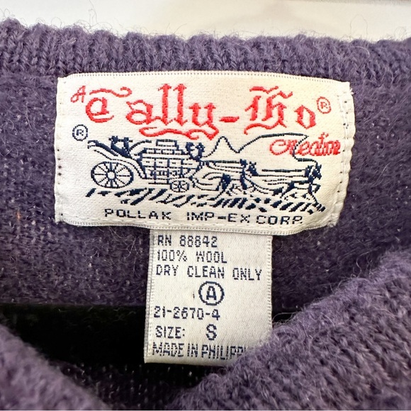 Tally Ho Vintage Fairisle Wool Cardigan Sweater Purple sz Small - Picture 6 of 6